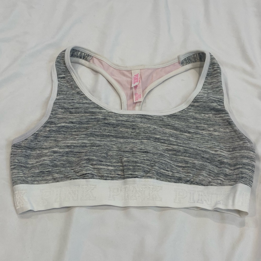 PINK Victoria’s Secret heathered grey/white/pink sports bra